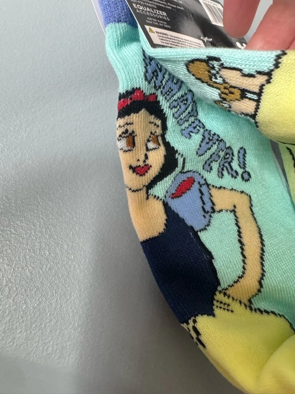 Disney pastel colored Snow White princess Crew Socks with whatever! Saying art